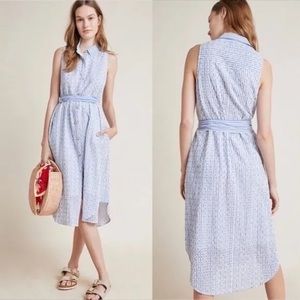 anthropologie kismet eyelet lace button up midi shirt dress womens size 10